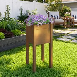 Outdoor Solid Pinewood Flower Bed Planter 31x31x70cm