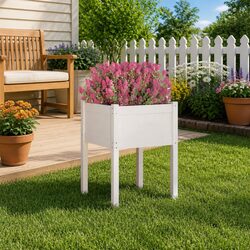 Outdoor Wooden Flower Container in White 50x50x70cm