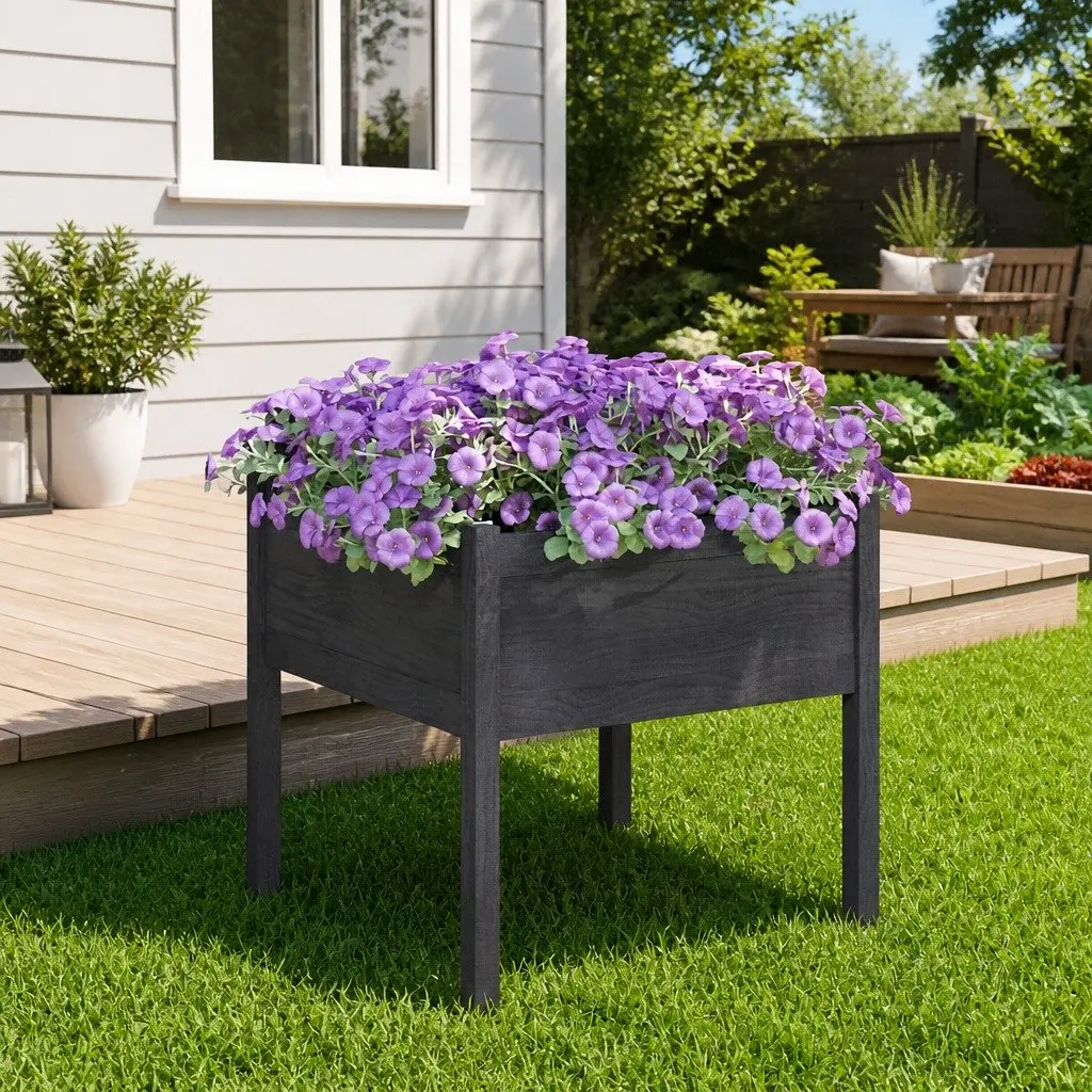 Garden Planter Box 70x70x70 cm Grey Solid Wood Weather-Resistant Outdoor Flower Pot
