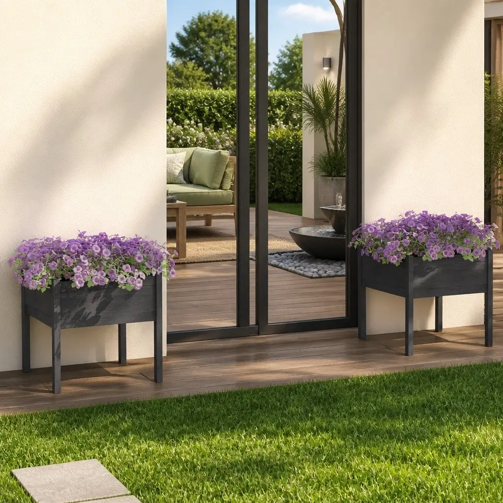 Garden Planters 2 Pieces Large Deep Wide Grey Outdoor Flower Boxes