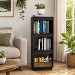 Book Cabinet Room Divider Bookshelf Grey Solid Pinewood Storage 40x35x103cm