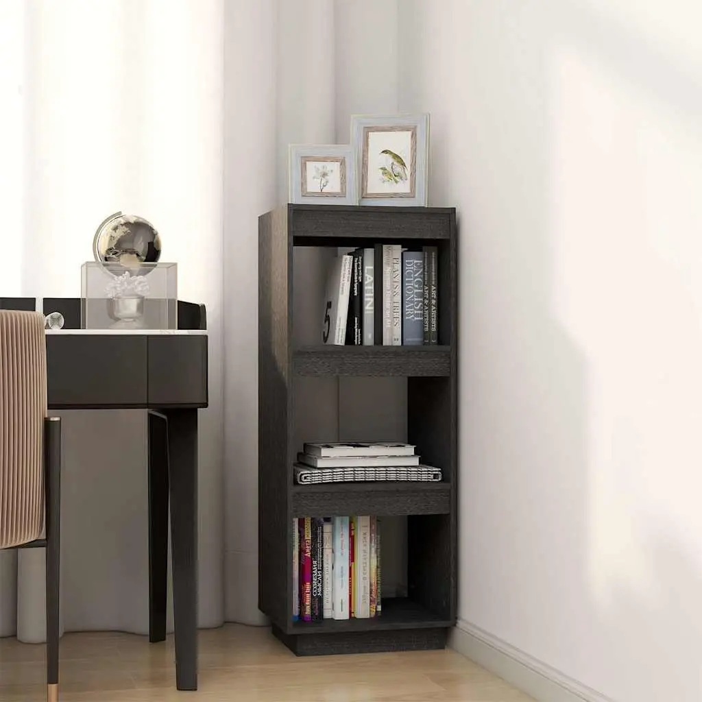 Book Cabinet Room Divider 40x35x103cm Grey Solid Pinewood Storage