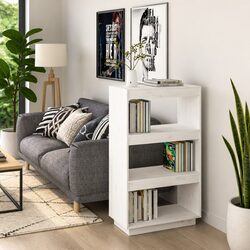 Elegant White Wooden Room Divider and Bookcase Solution