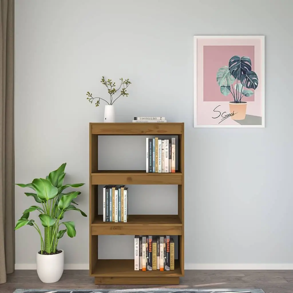 Book Cabinet Room Divider Honey Brown Solid Pinewood Shelving Storage Organization
