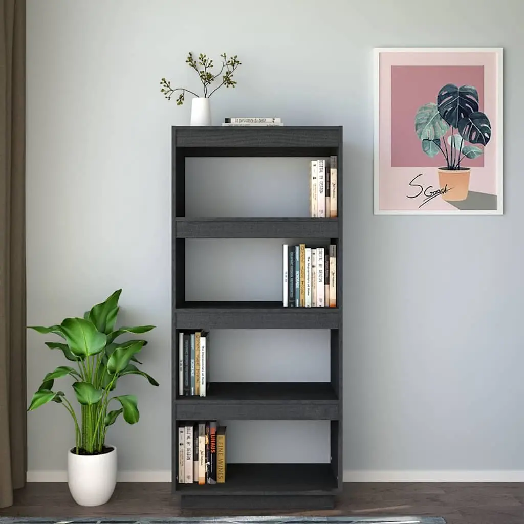 Book Cabinet 60x35x135cm Grey Wooden Room Divider with Multiple Shelves