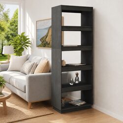 Book Cabinet Room Divider Grey Solid Pinewood 60x35x167cm Shelving Storage Unit
