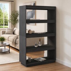 Book Cabinet Room Divider Grey Solid Pinewood Shelving Unit Storage Organizer