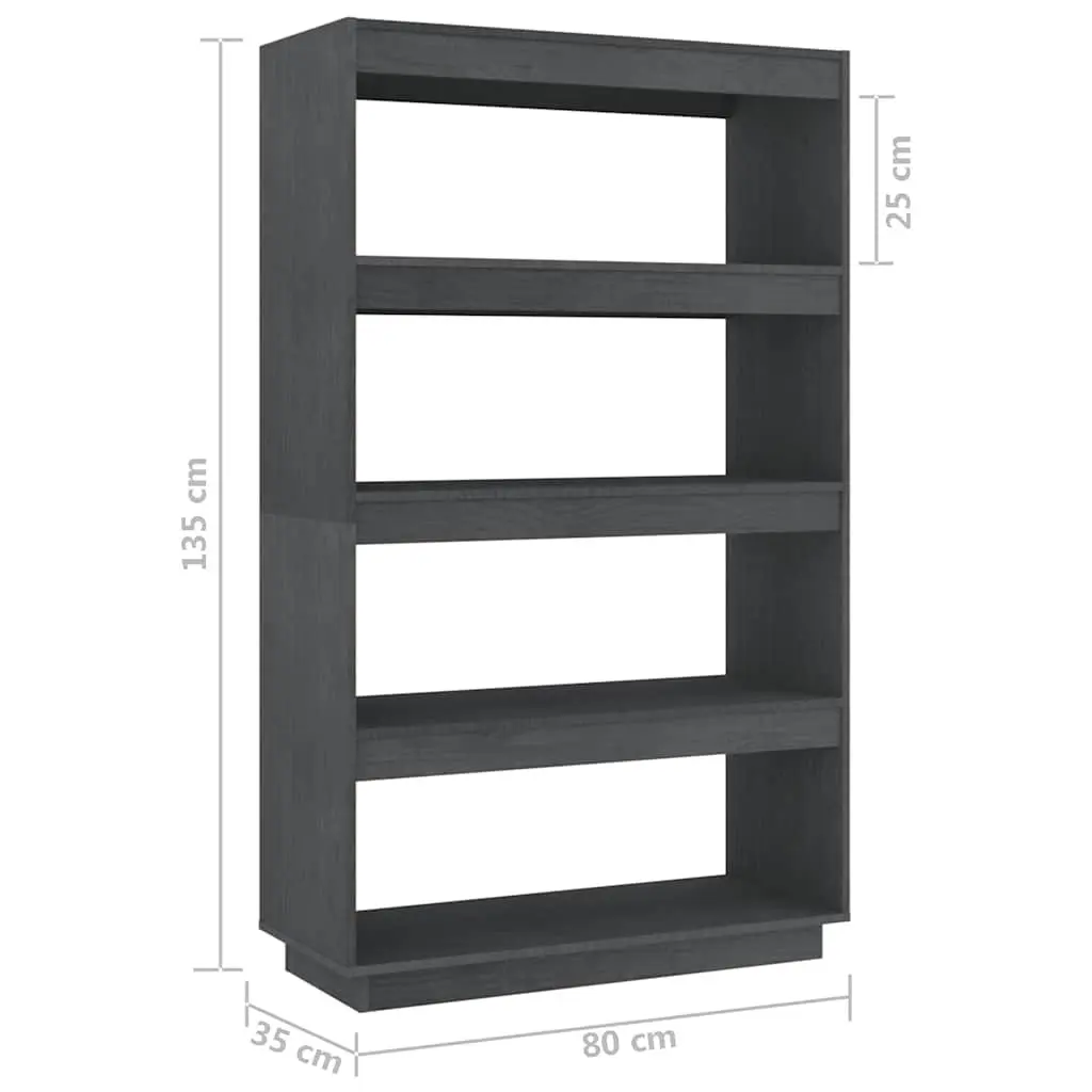 Solid Pinewood Bookcase Grey Room Divider Shelving Unit 80x35x135cm Storage Organizer