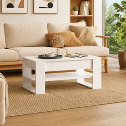 Stylish White Engineered Wood Coffee Table with Storage
