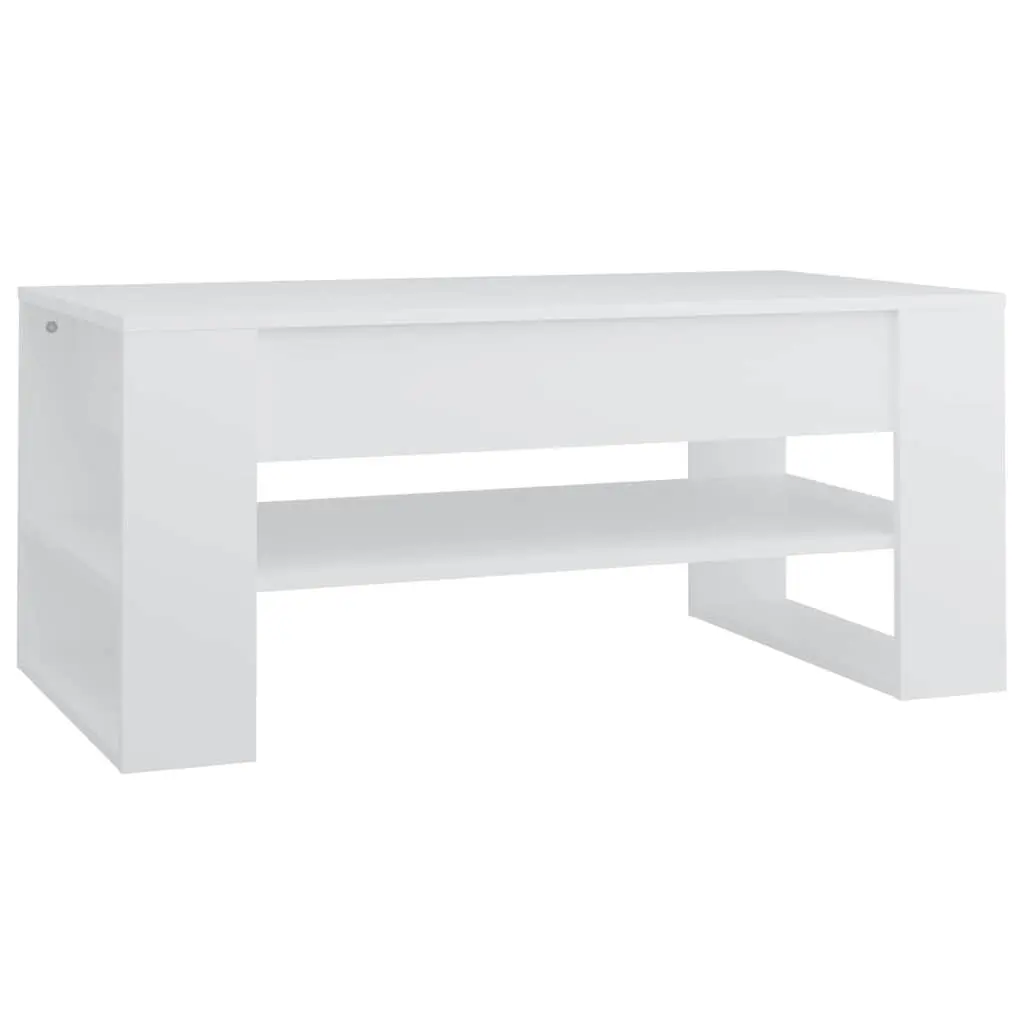 Coffee Table 102cm White Engineered Wood with Storage Shelf