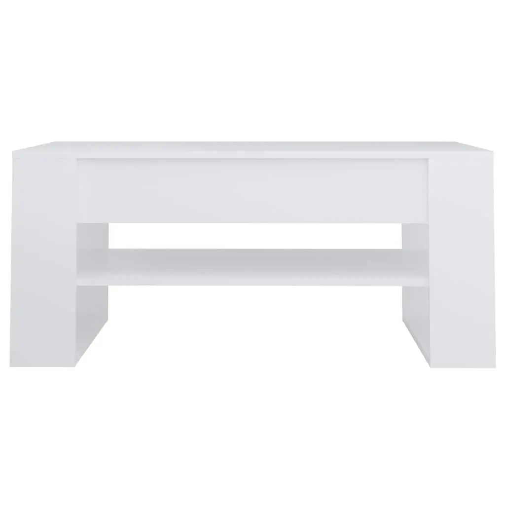 Coffee Table 102cm White Engineered Wood with Storage Shelf