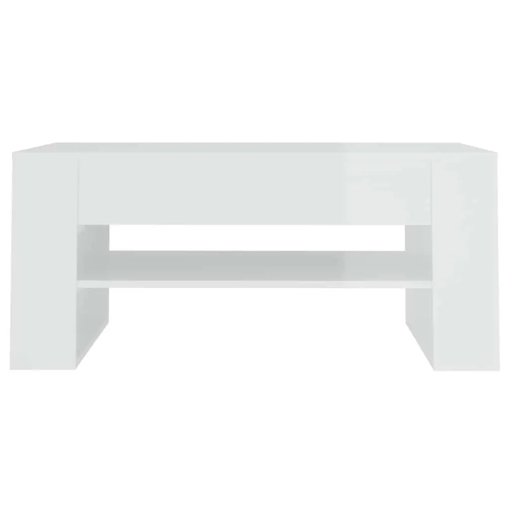 Coffee Table 102cm High Gloss White with Storage Shelf