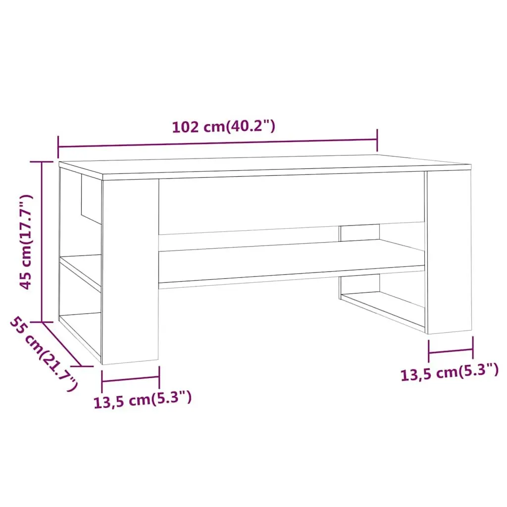 Coffee Table 102cm High Gloss White with Storage Shelf