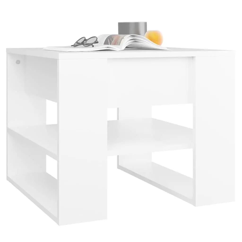 Coffee Table 55.5x55x45cm White with Storage Shelf Living Room Accent Furniture