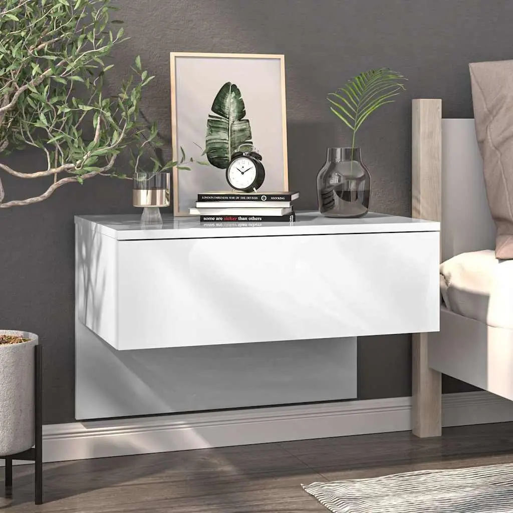 Wall-Mounted Bedside Cabinets 2 pcs High Gloss White Floating Storage Units