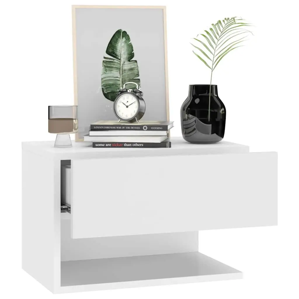 Wall-mounted Bedside Cabinet White Floating Storage Unit for Bedroom Living Room 2 Piece