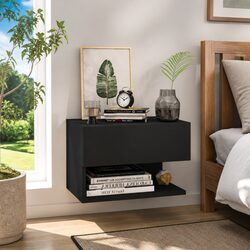 Maximise Space with Black Floating Bedside Cabinet