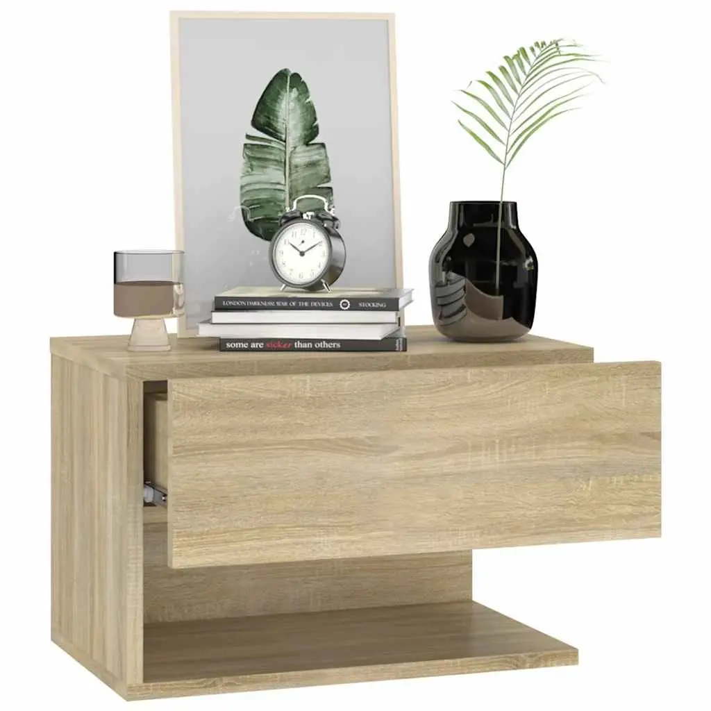 Wall-mounted Bedside Cabinet Brown Floating Shelf Space-saving Storage