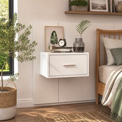Wall-mounted Bedside Cabinet with Drawer Storage White Floating Bedroom Unit