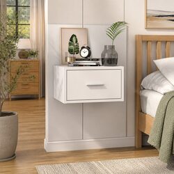 Wall-mounted Bedside Cabinet Floating Storage Unit High Gloss White Drawer