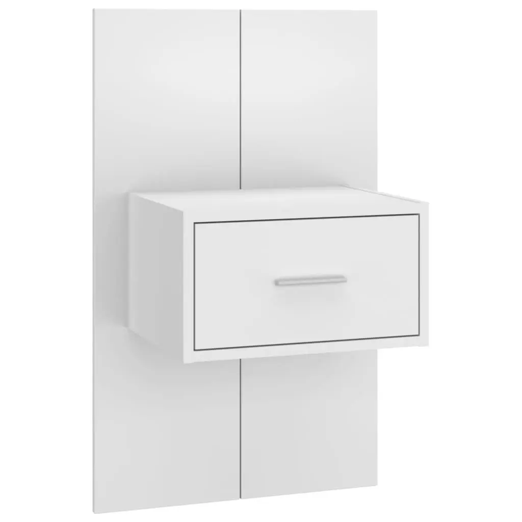 High Gloss White Floating Wall-mounted Bedside Cabinets 2 Piece Space-saving Storage Drawers