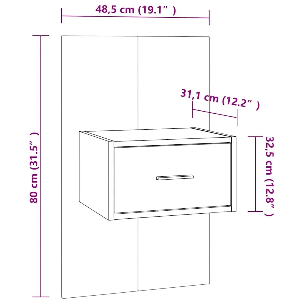 High Gloss White Floating Wall-mounted Bedside Cabinets 2 Piece Space-saving Storage Drawers