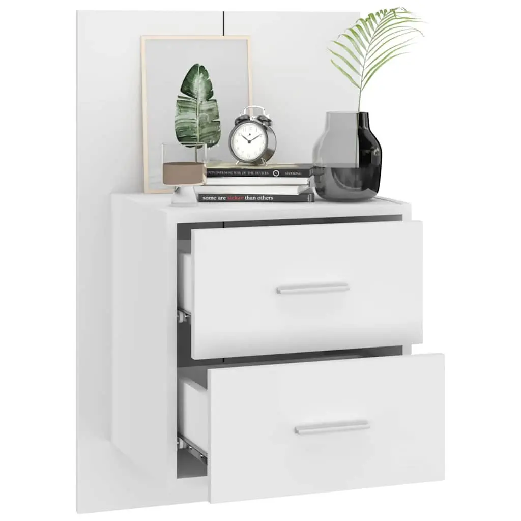 High Gloss White Wall-mounted Bedside Cabinets 2 Piece Floating Storage Drawer