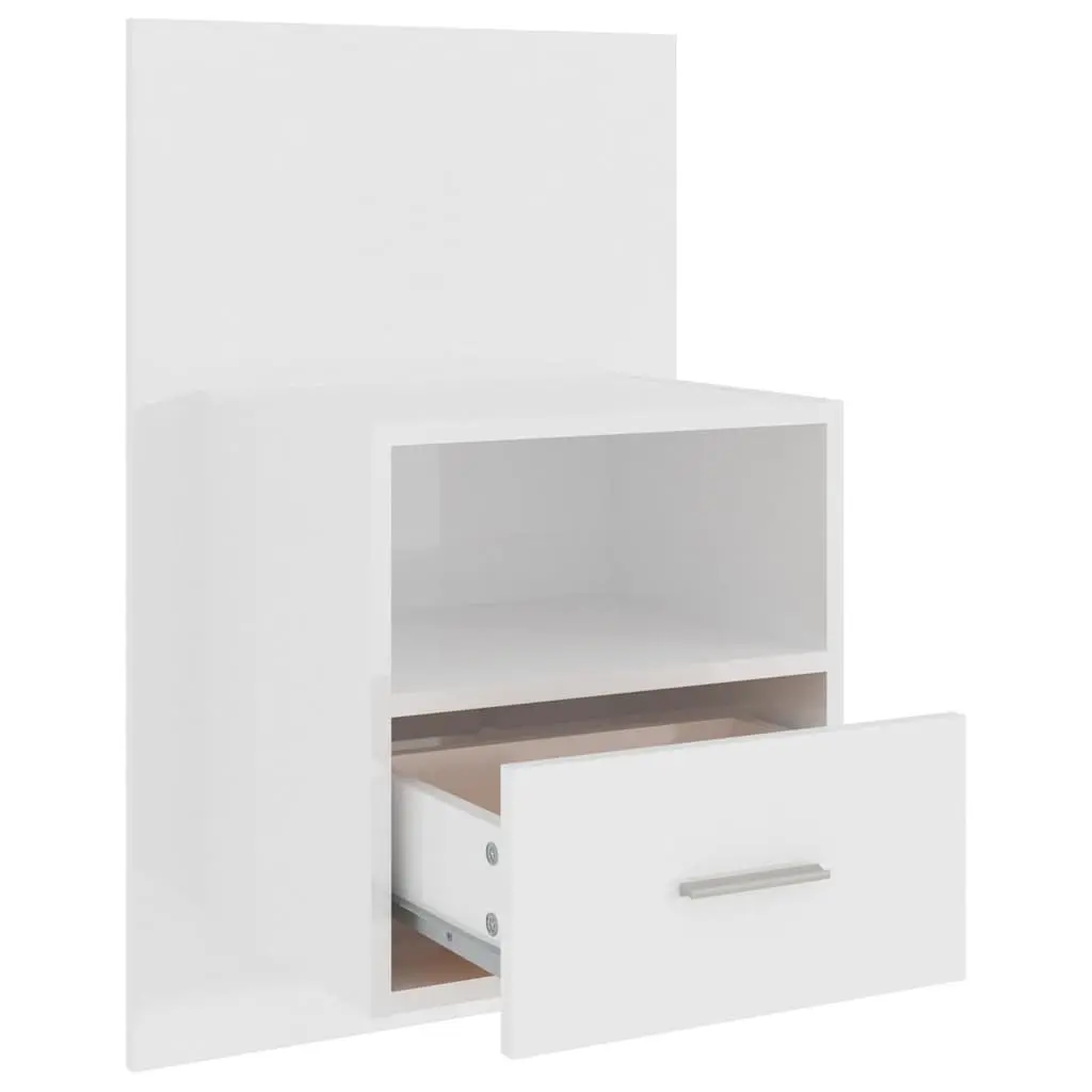 Wall-mounted Bedside Cabinet Storage Unit with Drawer White High Gloss