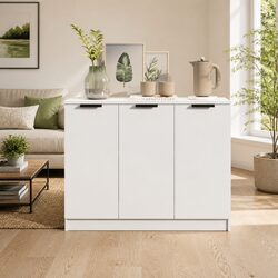 Sideboard White 90.5x30x70 cm Storage Cabinet 3 Doors Engineered Wood Furniture
