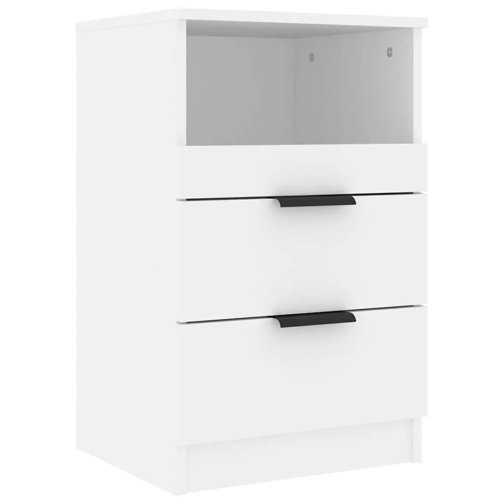 Bedside Cabinets 2 pcs White Engineered Wood Nightstand with 2 Drawers and 1 Compartment for Storage