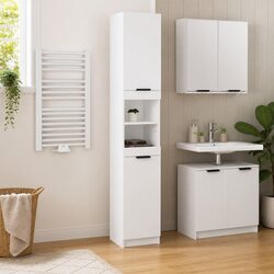 Sleek White Bathroom Storage Cabinet with Six Compartments