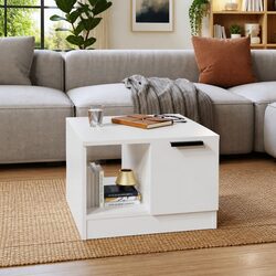 Coffee Table White Storage Compartments Living Room Side Table Accent Furniture