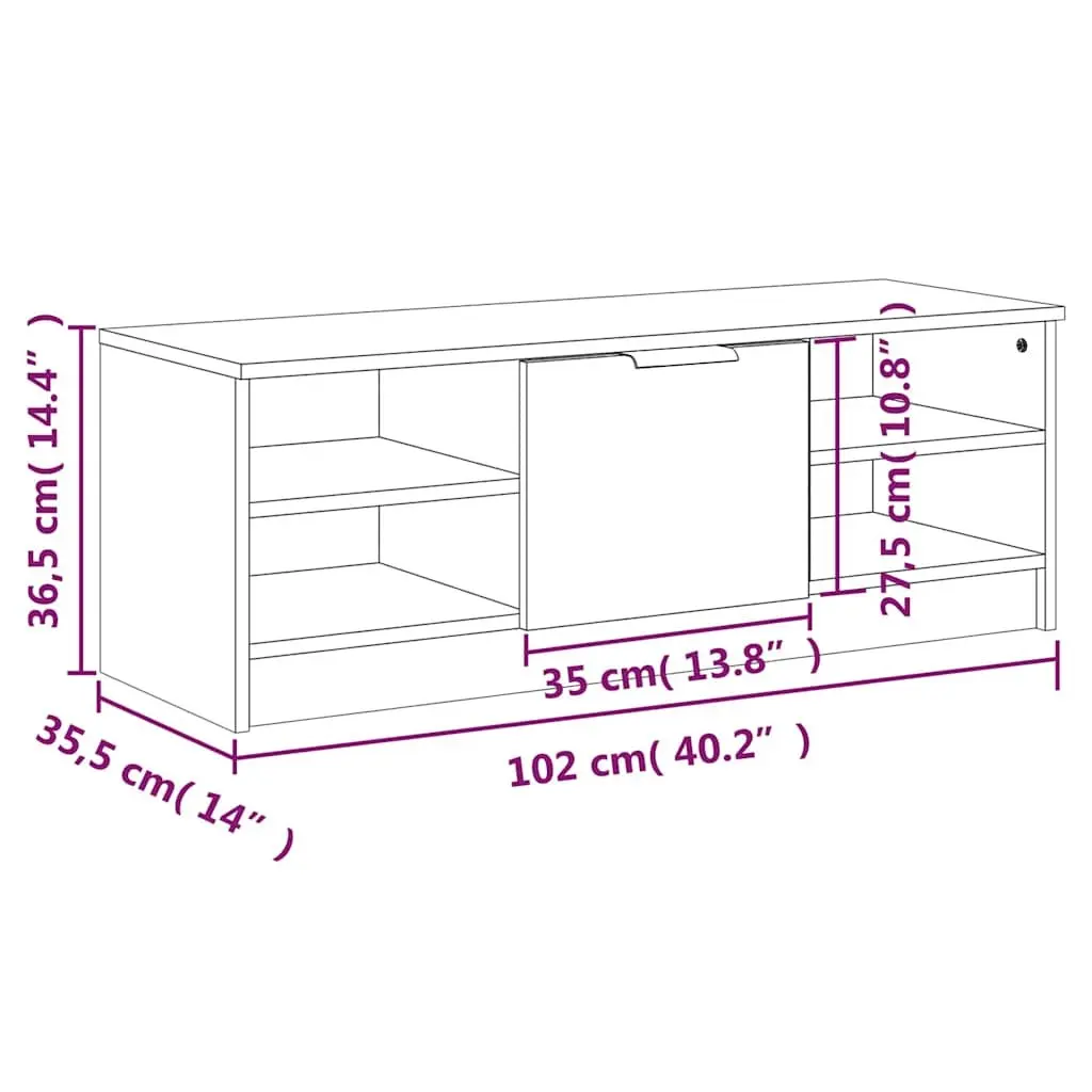 TV Cabinet White High Gloss Engineered Wood Storage Unit Media Console