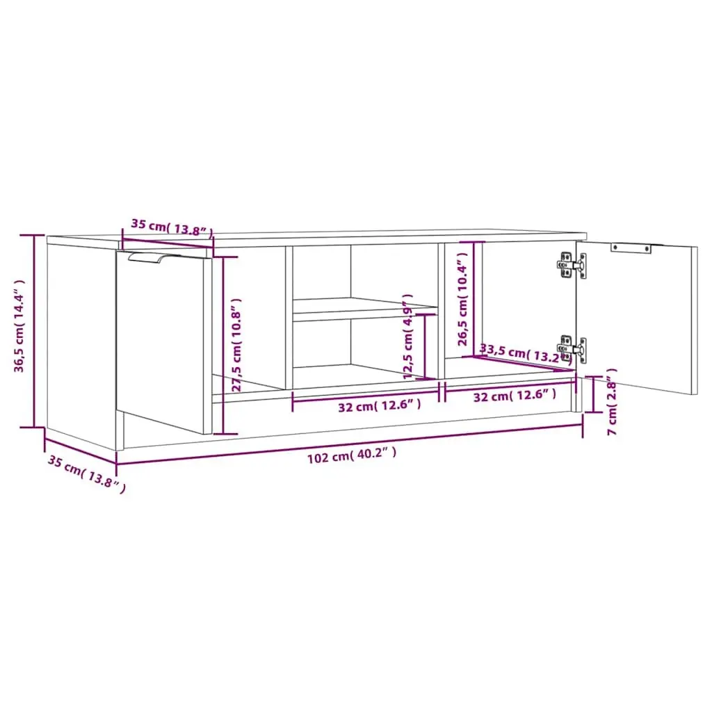 TV Cabinet White 102x35x36.5 cm Engineered Wood Storage Unit with 2 Closed Compartment and 2 Open Compartment