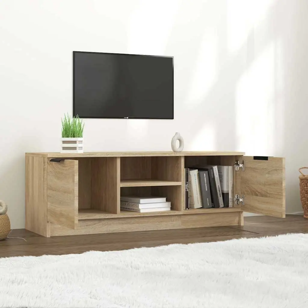 Brown TV Stand Engineered Wood 102x35x36.5 cm Living Room Storage Unit with Open and Closed Compartments