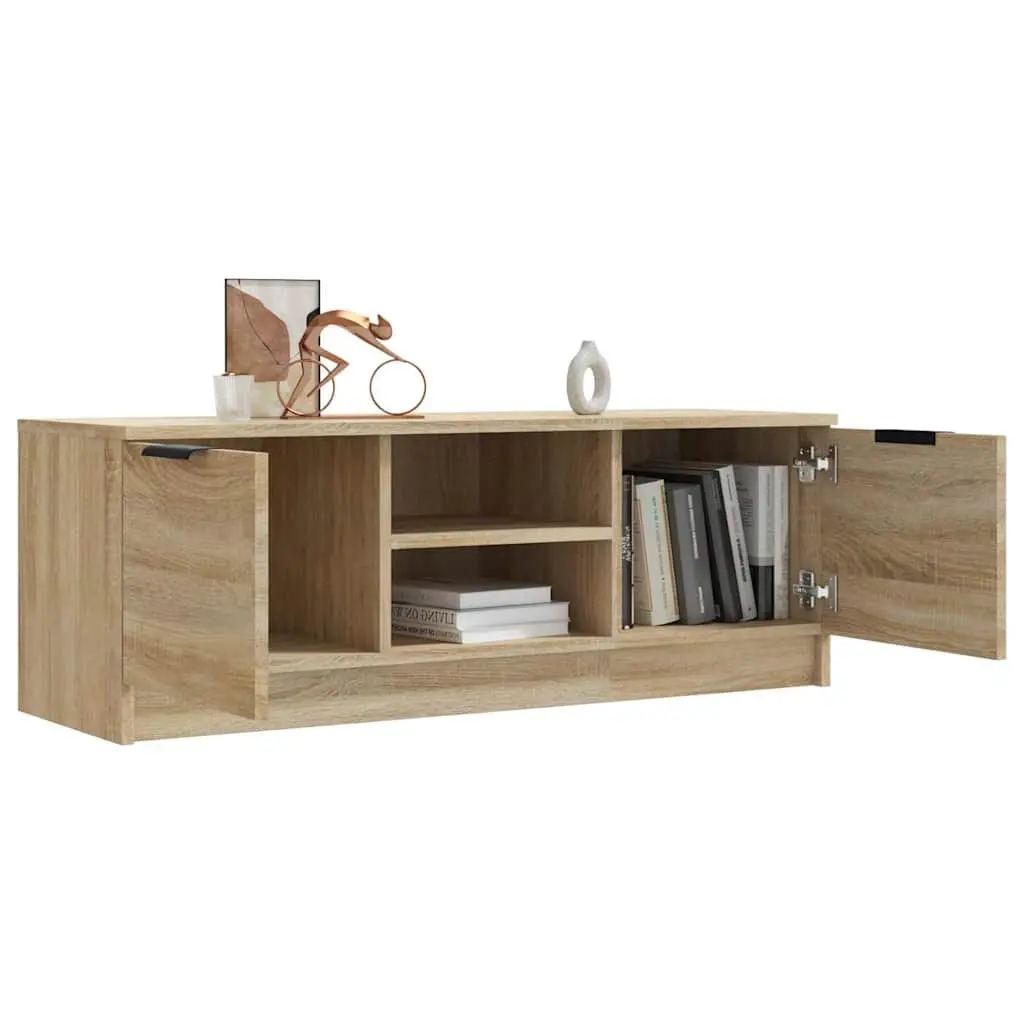 Brown TV Stand Engineered Wood 102x35x36.5 cm Living Room Storage Unit with Open and Closed Compartments
