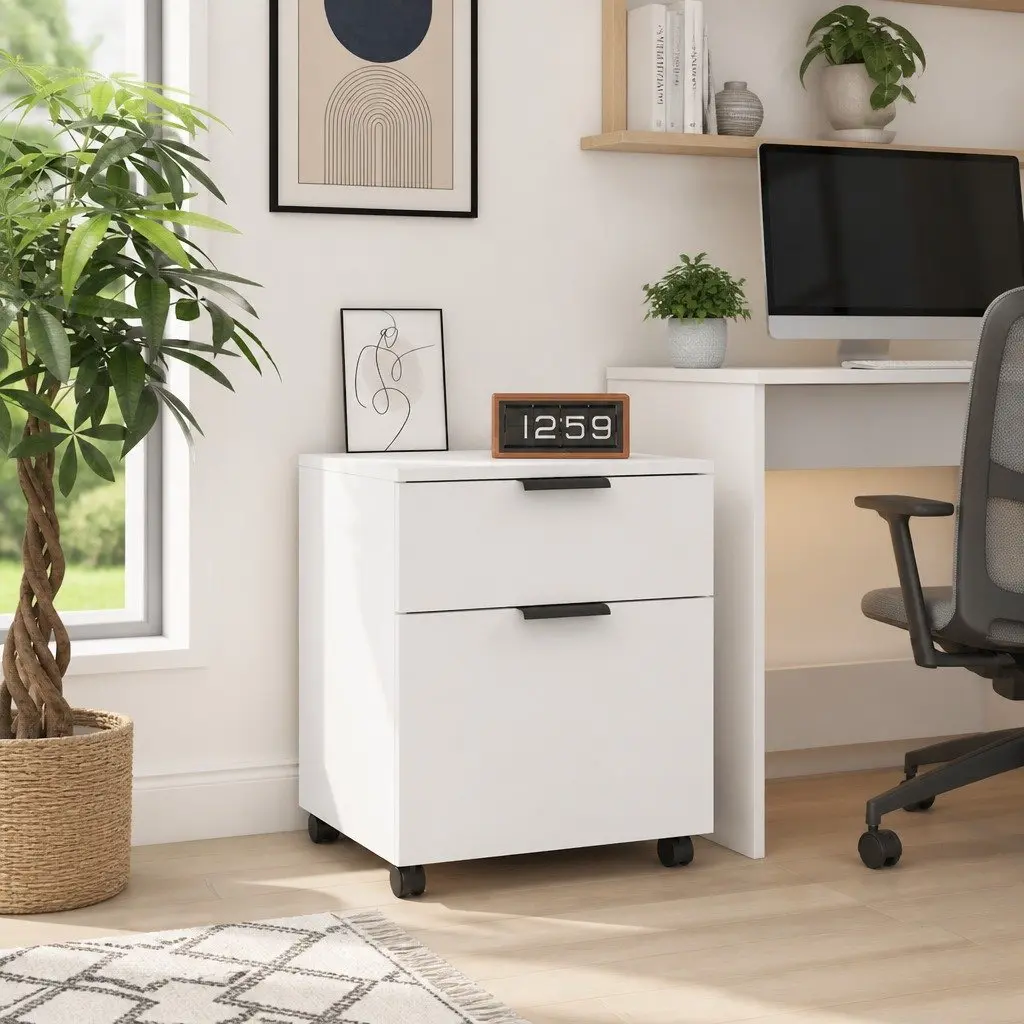 Mobile File Cabinet 45x38x54cm White with Wheels and Ample Storage Space