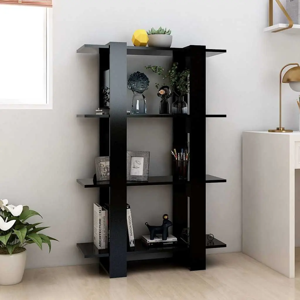Wooden Book Cabinet Black Standing Shelf Room Divider Storage Organizer