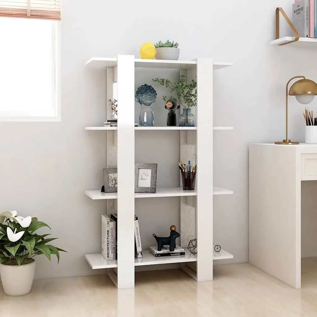 Book Cabinet 80x30x123.5cm High Gloss White Storage Shelving Unit Room Divider