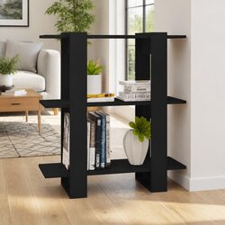 Book Cabinet Room Divider Storage Shelving Unit Black Wooden Standing Bookcase