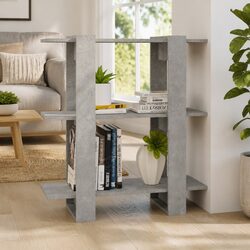 Stylish Grey Wooden Room Divider and Book Storage Unit