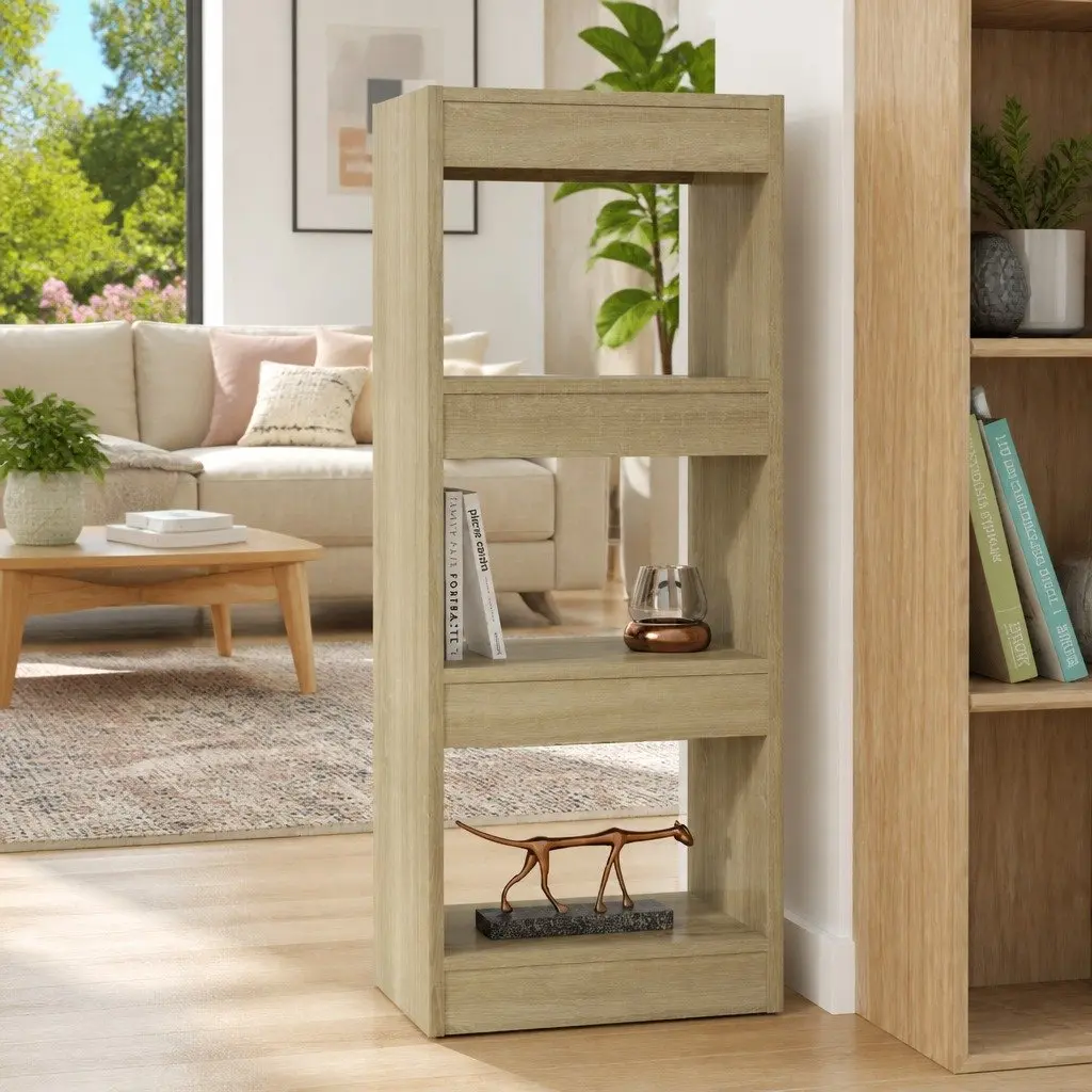Book Cabinet Room Divider Wooden Shelving Unit Brown Sturdy Storage Organiser