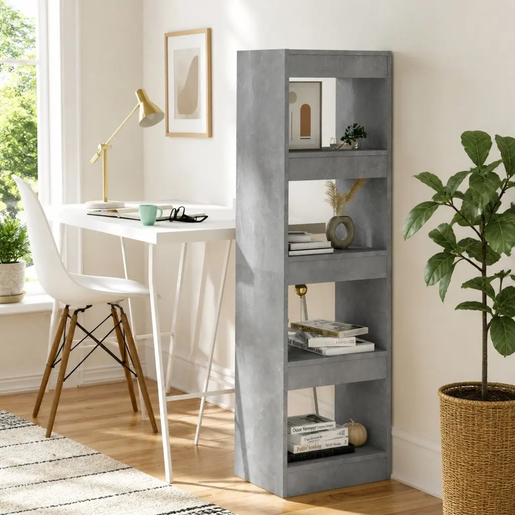 Book Cabinet Grey Standing Shelf Room Divider Storage Unit