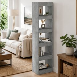 Book Cabinet Room Divider Grey Storage Shelf Bookcase Standing Shelving Unit