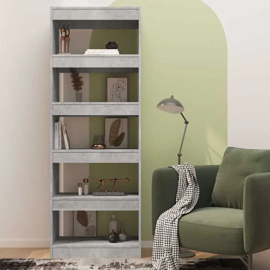 Grey Engineered Wood Bookcase 60x30x166cm Dual Purpose Shelving Unit and Room Divider