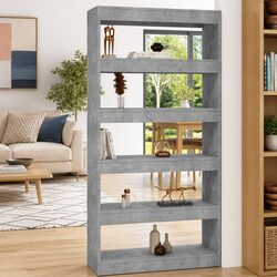 Book Cabinet Room Divider Grey Engineered Wood Shelving Unit Storage Bookcase