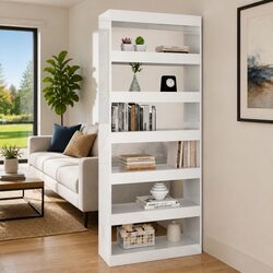 Tall Standing Bookshelf Room Divider in High Gloss White