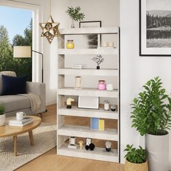 Grey Engineered Wood Room Divider and Book Storage