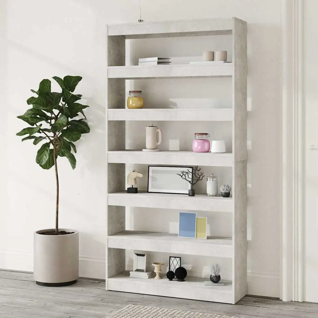 Book Cabinet 100x30x198cm Grey Engineered Wood Shelving Storage Room Divider