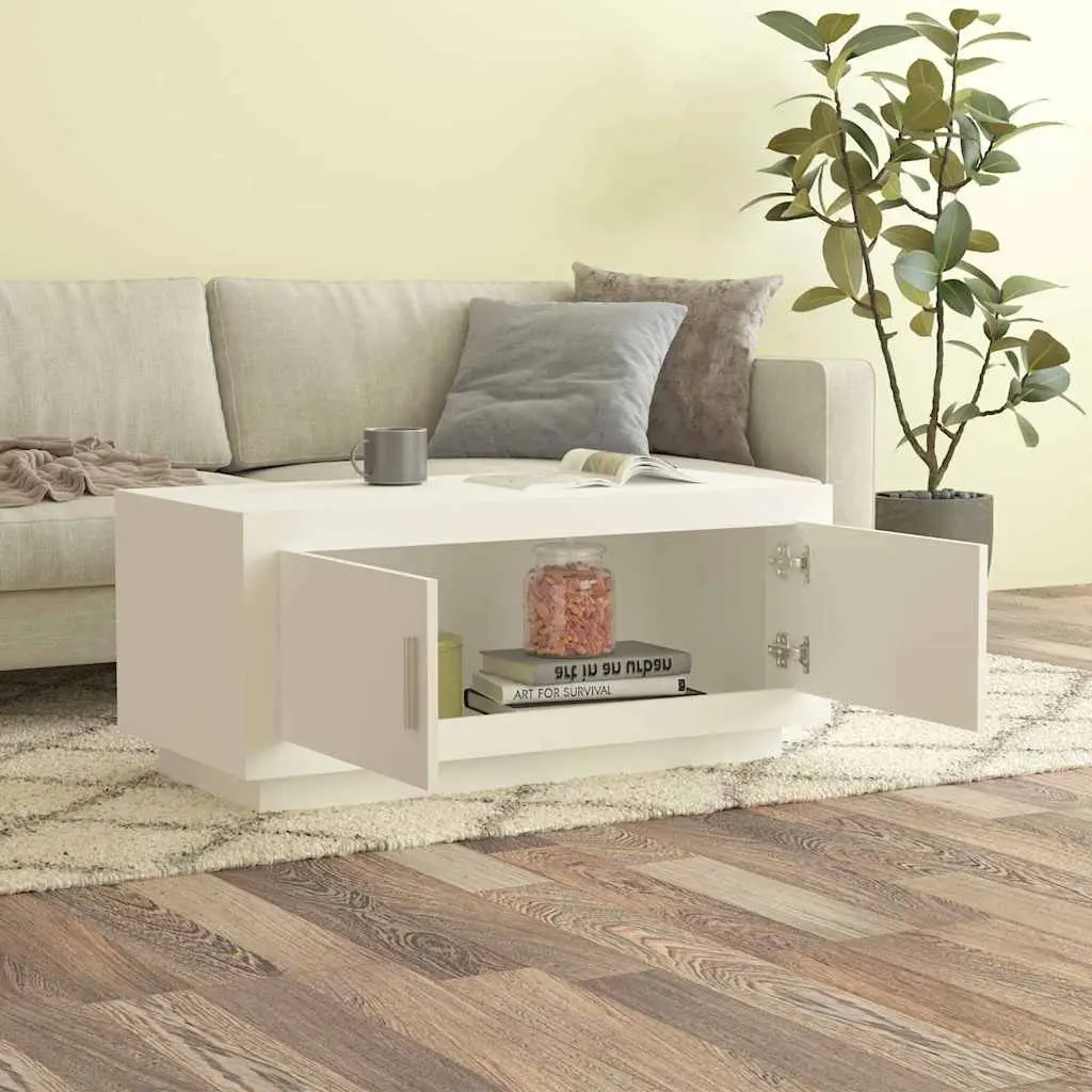 Coffee Table White Sturdy Frame 2 Storage Doors
